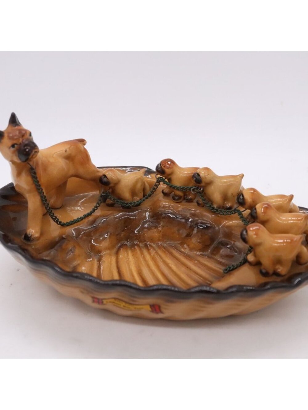 Vtg Boxer Dog and Pups Ceramic Ashtray Travel Souvenir Ruby Falls Lookout Mtn TN